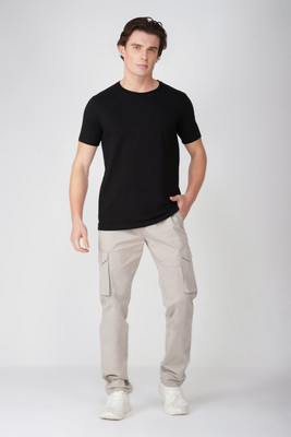GORELAX Solid Men Crew Neck Beige T-Shirt