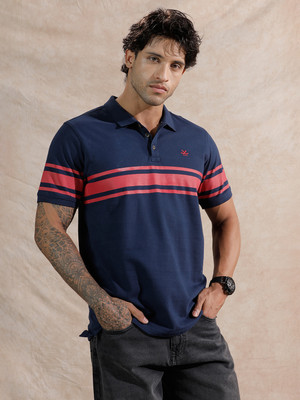 WROGN Solid Men Polo Neck Blue T-Shirt