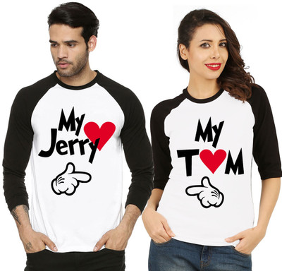 Tween Trends Printed Couple Round Neck White, Black T-Shirt