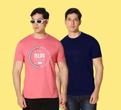 WOOSTRO Printed, Solid Men Round Neck Multicolor T-Shirt