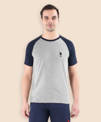 U.S. POLO ASSN. Colorblock Men Round Neck Grey, Navy Blue T-Shirt