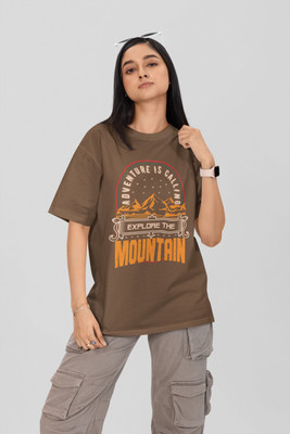 Stylewill Graphic Print Women Round Neck Brown T-Shirt