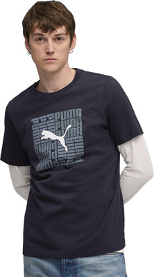 PUMA Printed Men Round Neck Blue T-Shirt