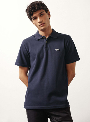 Andamen Solid Men Polo Neck Blue T-Shirt