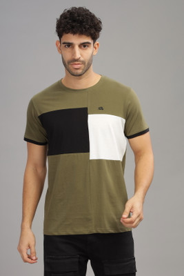 ADRO Colorblock Men Round Neck Dark Green T-Shirt