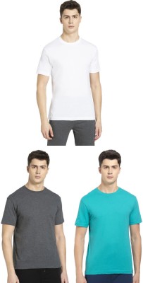 JOCKEY Solid Men Round Neck Grey, Light Green, White T-Shirt