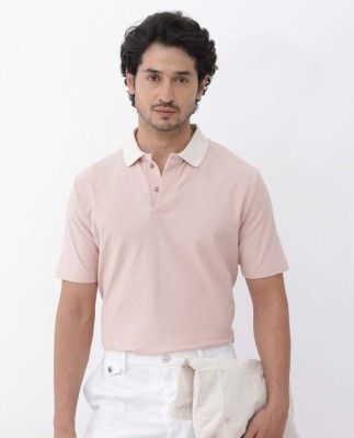 RARE RABBIT Solid Men Polo Neck Pink T-Shirt