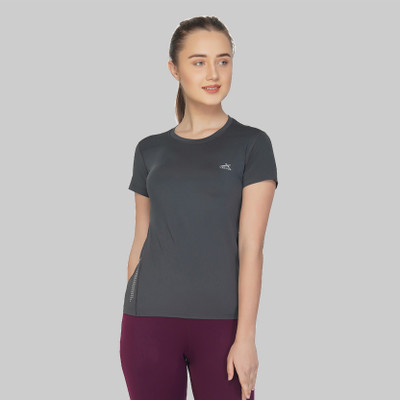 VECTOR X Solid Women Round Neck Grey T-Shirt