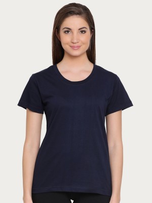 Clovia Solid Women Round Neck Blue T-Shirt