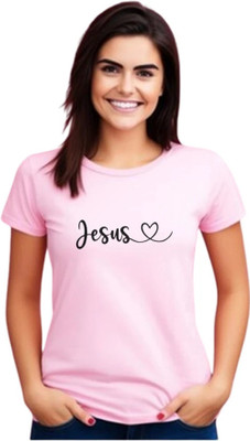 Witty Curls Printed Women Round Neck Pink T-Shirt