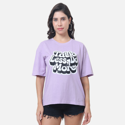 DEEPMAYRA COLLECTION Printed Women Round Neck Purple T-Shirt