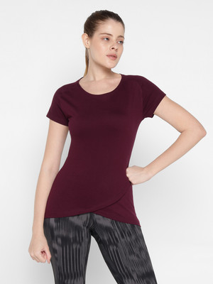 Ap'pulse Solid Women Round Neck Maroon T-Shirt