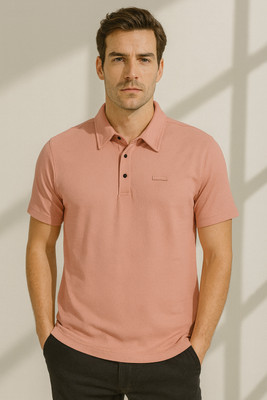 Sportz Fit Solid Men Polo Neck Pink T-Shirt