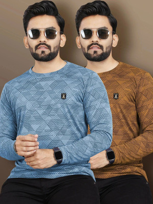 VeBNoR Abstract Men Round Neck Yellow, Blue T-Shirt