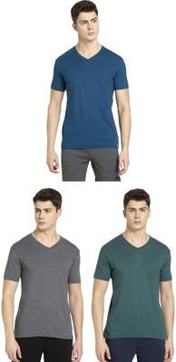 JOCKEY Solid Men V Neck Grey, Green, Blue T-Shirt