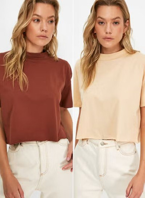 Trendyol Solid Women Crew Neck Multicolor T-Shirt
