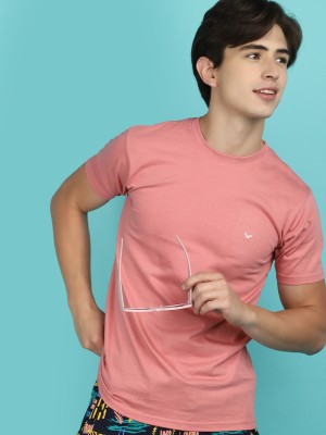 V-MART Solid Men Round Neck Pink T-Shirt