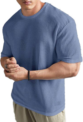 The Modern Soul Self Design Men Round Neck Blue T-Shirt