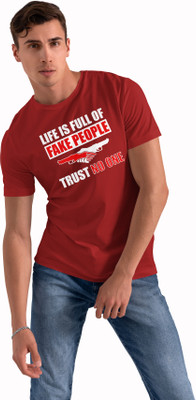 Yes Fashion Printed Men Round Neck Red T-Shirt