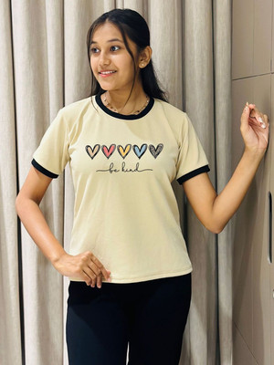 Moda Rapido Printed Women Round Neck Multicolor T-Shirt