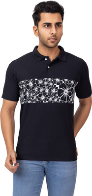 EMERALD APPAREL TRADING Printed Men Polo Neck Black T-Shirt