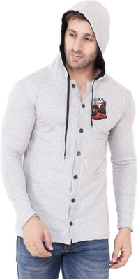 GEUM Printed Men Hooded Neck Grey T-Shirt