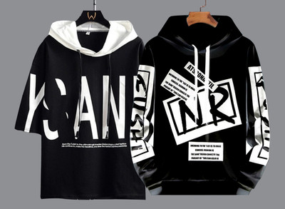 Kay Dee Printed Men Hooded Neck Black T-Shirt