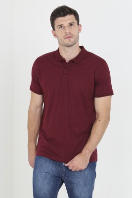 Brave Soul Solid Men Polo Neck Red T-Shirt