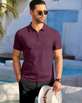BEELEE TYPS Self Design Men Polo Neck Maroon T-Shirt