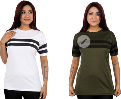 Jaqque Striped Women Round Neck Multicolor T-Shirt