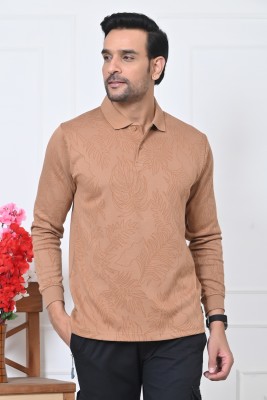 JUGAADISM Self Design Men Polo Neck Brown T-Shirt