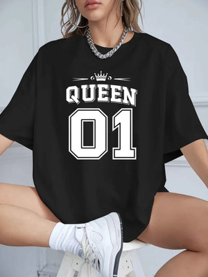 ELBATROSS Printed Women Round Neck Black T-Shirt