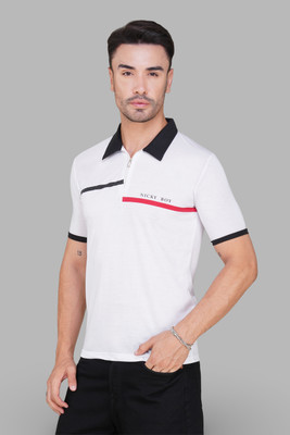 NB NICKY BOY Printed Men Zip Neck White T-Shirt