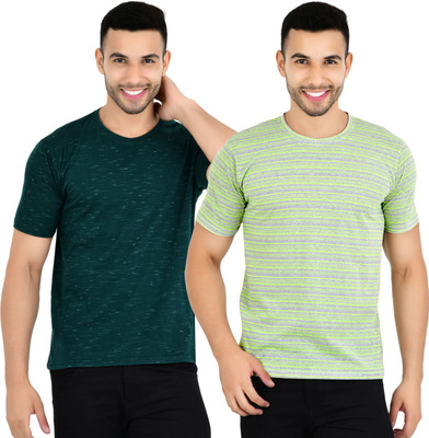 YUALIN CREATION Printed, Striped Men Crew Neck Multicolor T-Shirt