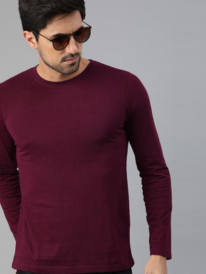 OrrganicChics Solid Men Round Neck Maroon T-Shirt