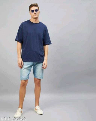 kasakclothing Solid Men Round Neck Navy Blue T-Shirt