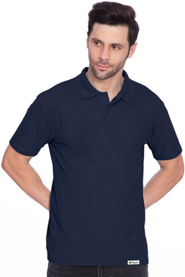 BTfash Solid Men Polo Neck Navy Blue T-Shirt