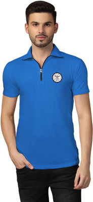 Lawful Casual Printed Men Polo Neck Blue T-Shirt