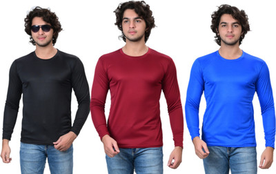RENU FASHIONS Solid Men Round Neck Maroon, Black, Navy Blue T-Shirt