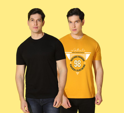 WOOSTRO Printed, Solid Men Round Neck Multicolor T-Shirt
