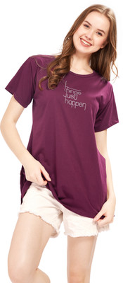 WEET Typography Women Round Neck Maroon T-Shirt