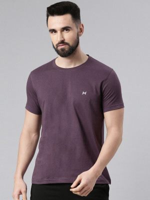 Force NXT Solid Men Round Neck Purple T-Shirt