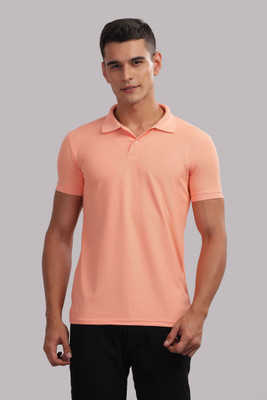 SPRADEX Solid Men Polo Neck Orange T-Shirt