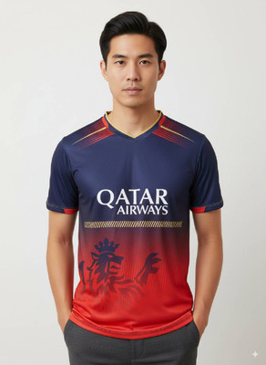 Smv Graphic Print Men V Neck Red, Dark Blue T-Shirt
