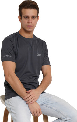 Priyashi Solid Men Round Neck Grey T-Shirt