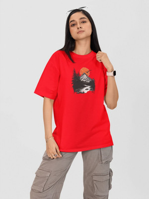 Moda Rapido Printed Women Round Neck Red T-Shirt