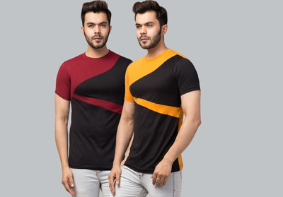 Clothy Trend Colorblock Men Round Neck Multicolor T-Shirt