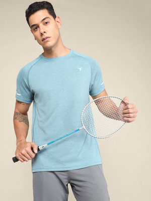 TECHNOSPORT Self Design Men Round Neck Light Blue T-Shirt