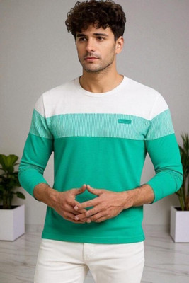 Autna Striped Men Round Neck Green T-Shirt