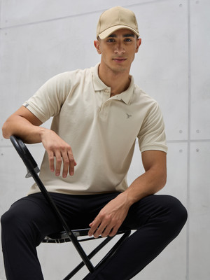 TECHNOSPORT Self Design Men Polo Neck Beige T-Shirt